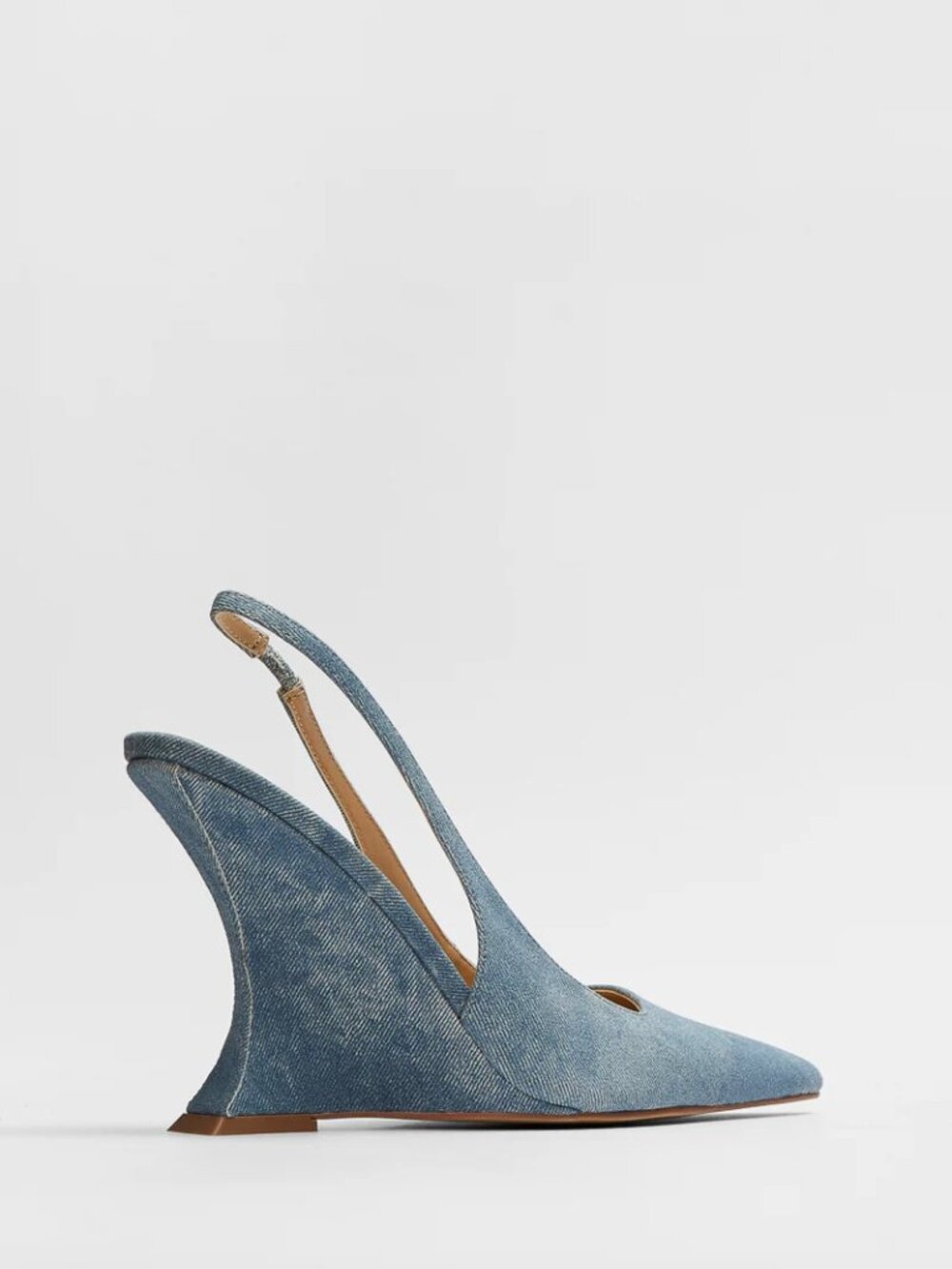 NEW! DENIM Light Blue Jeans Slingback Wedge Pump Heels Shoes | SIZE 8 - Picture 4 of 6